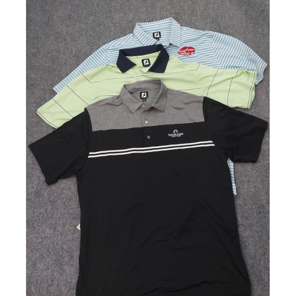 Lot of 3 FOOJOY Golf Polo Shirt Men XL Black Green Blue Short Sleeve Performance